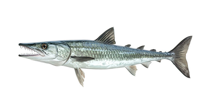 A large predatory fish with sharp teeth swims against a black background on Transparent Background