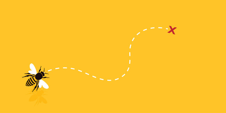 Background Flying bees. Yellow banner of bees with goals