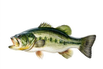 Naklejka premium Largemouth Bass Fish Isolated on White Background created with Generative AI Technology, ai, generative