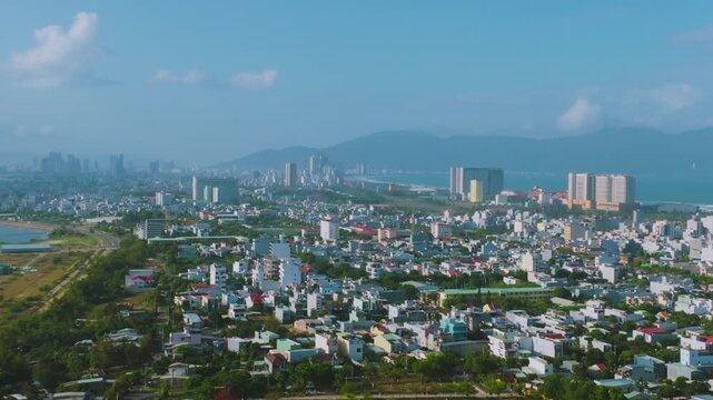 Panoramic Aerial View of Da Nang City Skyline and Han River, Vietnam
The expansive urban sprawl of Da Nang, Vietnam