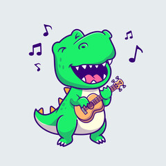 Cute Dinosaur Playing Guitar Cartoon © catalyststuff