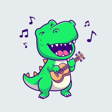Cute Dinosaur Playing Guitar Cartoon
