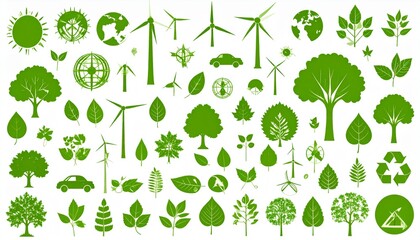 Fototapeta premium Green Energy and Environmental Conservation Icons Set for Sustainable Future.