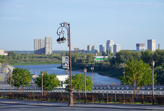 New modern houses on the embankment of the Tura River. Tyumen, Russia