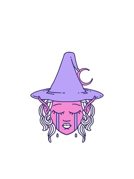 blinking radial lines animation of Retro Tattoo Style crying elf mage character face
