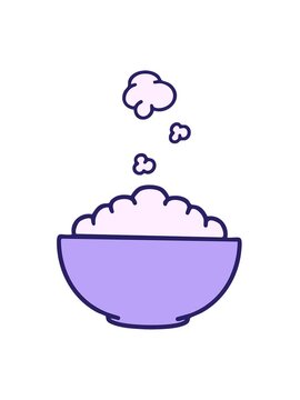 jiggle motion animation of some steaming hot rice in simple bowl