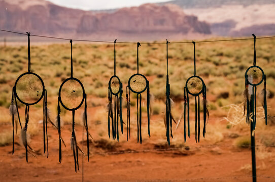 Monument Valley, Utah, United States. Native American dream catchers for sale.
