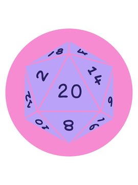bobbing motion animation of iconic tattoo style image of a d20 dice