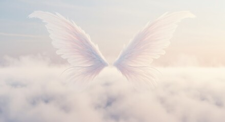 Fototapeta premium Wings above clouds reflecting soft light and gentle texture concept