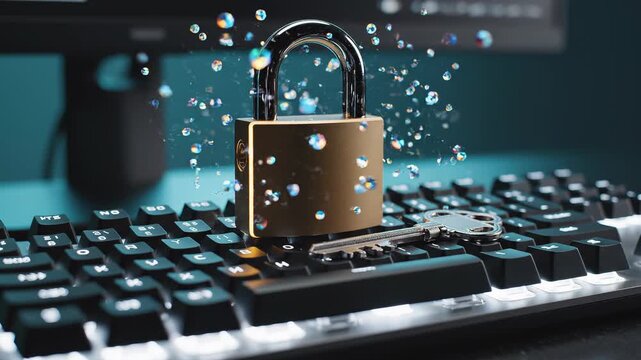 Close up keyboard lock security concept with droplets.