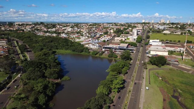 Aerial Drone View of Ourinhos City with Lake and Urban Landscape in 4K
