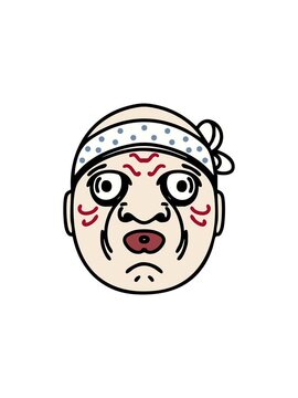 starburst effect animation of japanese hyottoko noh theatre mask