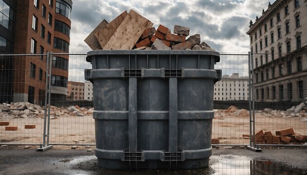 Baustelle Schuttcontainer voll mit Steinen und Holz