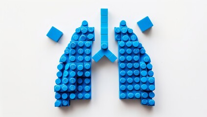 Fototapeta premium Blue lego lungs model minimalist anatomy airway alveoli concept isolated white background education design