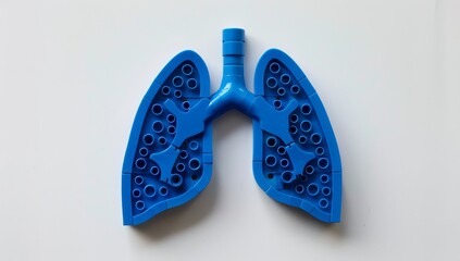 Fototapeta premium Blue lego lungs model minimalist anatomy airway alveoli concept isolated white background education design