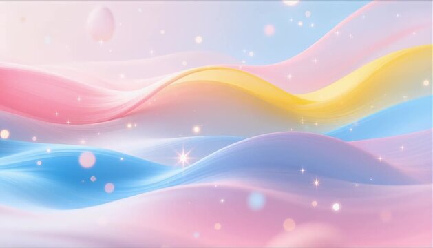 abstract 3d motion graphics of flowing pastel waves and glowing particles for elegant spring easter background concept