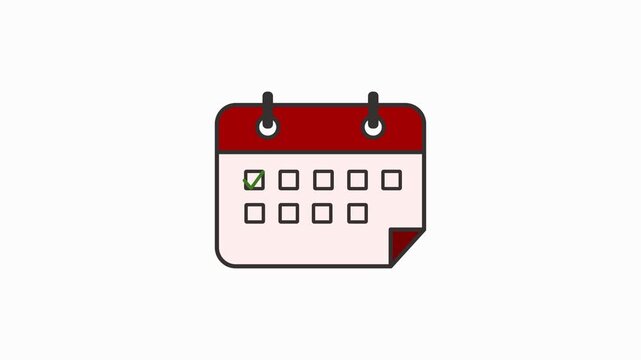 Calendar animation with a checkmark on one of the days. Good for planning, scheduling, organization, appointments, success, completion, deadlines, and productivity.