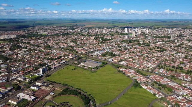 Aerial Panoramic View of Ourinhos Cityscape and Residential Neighborhoods Brazil 4K