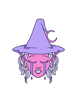 bob and pause animation of Retro Tattoo Style crying elf mage character face