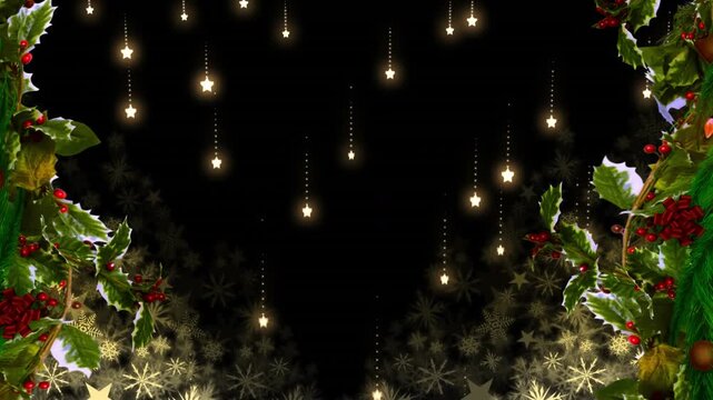 Animation of stars falling over black background with ivy