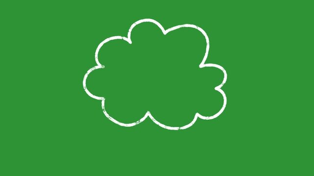 Hand-Drawn White Cloud Bubble Chalk Style video | Fluffy Hand-Drawn Thought Bubble hand drawn animation | Abstract Sky Shape animation on green screen