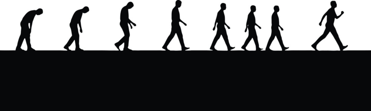 Evolution of Man Walking Silhouette Vector Illustration Set