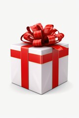 Obraz premium A white and red gift box with a red bow. Perfect for birthdays, holidays, and special occasions.