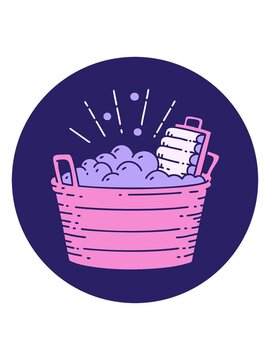 bobbing motion animation of icon of a tattoo style old washboard and scrubbing bowl