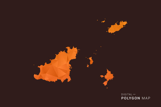Guernsey Map - low poly polygon vector, geometric triangulated silhouette in orange and dark brown tones, clean modern infographic style, isolated background.