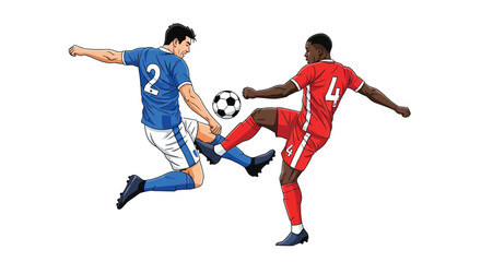 Obraz premium Two soccer players in action competing for possession of the ball