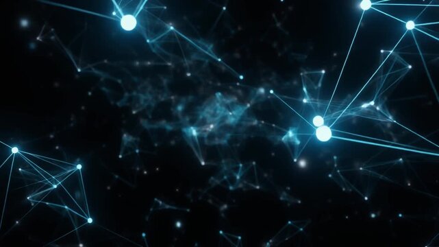暗い空間で接続と切断を繰り返す光るネットワークノードとデータの流れ