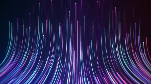 デジタルの気流のように上へ漂うミニマルな光の筋の未来的背景