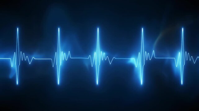 心電図のように外側へ脈打つ青いエネルギー波のダークなテクノロジー背景