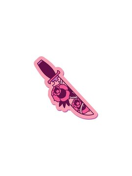 pressure popping animation of sticker of tattoo in traditional style of a dagger and flowers