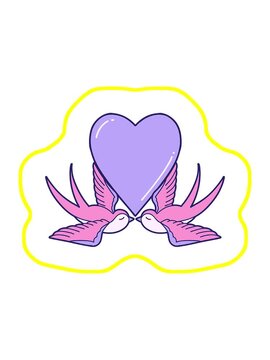 radioactive glowing animation of iconic tattoo style image of swallows and a heart