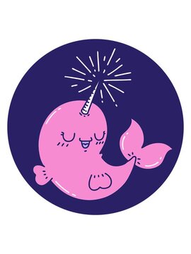 shivering motion animation of icon of a tattoo style happy narwhal