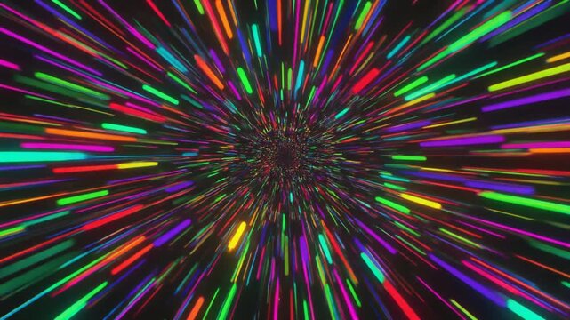 超高速で広がるカラフルな光線のワープ空間イメージ背景
