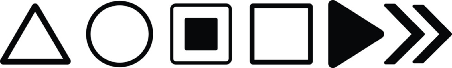 Obraz premium minimal geometric shape icons set arrows symbols, simple geometric icons triangle circle square arrow set, abstract shape collection with arrows minimal icons