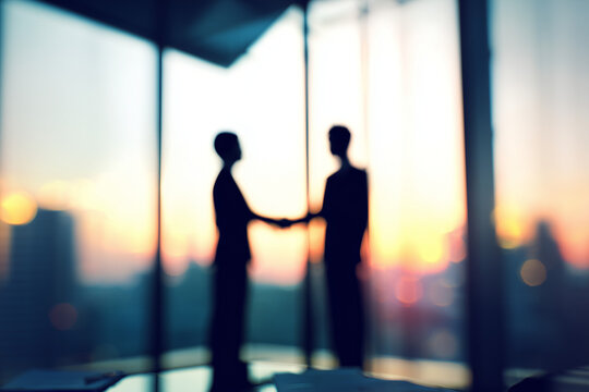 Silhuetas apertando as m&atilde;os representam parceria estrat&eacute;gica, acordo comercial, confian&ccedil;a, relacionamento empresarial e colabora&ccedil;&atilde;o entre profissionais.