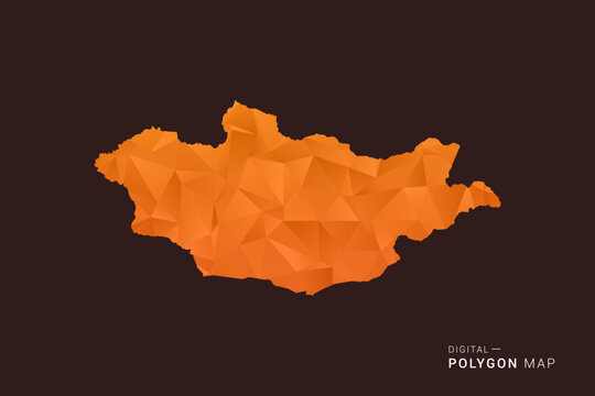 Mongolia Map - low poly polygon vector, geometric triangulated silhouette in orange and dark brown tones, clean modern infographic style, isolated background.