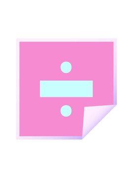 popping motion animation of square peeling sticker cartoon of a division symbol