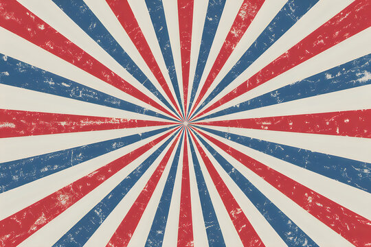 Distressed red white and blue sunburst pattern background rays radial