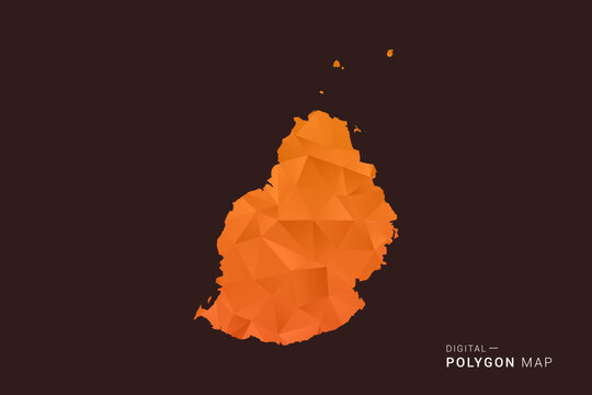 Mauritius Map - low poly polygon vector, geometric triangulated silhouette in orange and dark brown tones, clean modern infographic style, isolated background.