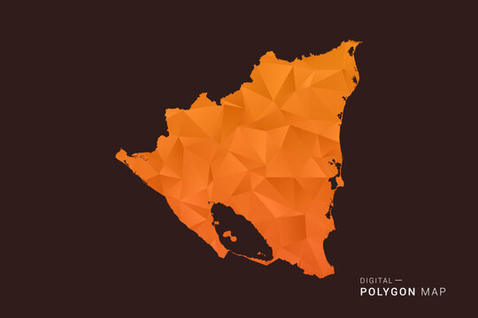 Nicaragua Map - low poly polygon vector, geometric triangulated silhouette in orange and dark brown tones, clean modern infographic style, isolated background.