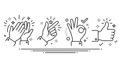 Fototapeta premium A collection of hand gestures clapping pinching heart and thumbs up
