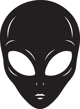 Mysterious depiction of an alien with large, reflective eyes and a smooth head silhouette