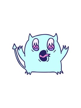 popping motion animation of freehand drawn cartoon of cute kawaii red demon