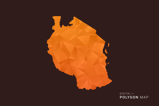 Tanzania Map - low poly polygon vector, geometric triangulated silhouette in orange and dark brown tones, clean modern infographic style, isolated background.