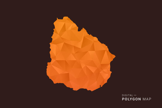 Uruguay Map - low poly polygon vector, geometric triangulated silhouette in orange and dark brown tones, clean modern infographic style, isolated background.