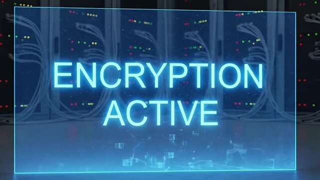A computer screen displays encryption active message.